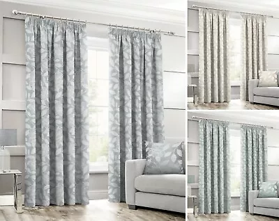 Fully Lined Ready Made Curtains Pencil Pleat Jacquard Curtain Pair Floral • £4.95