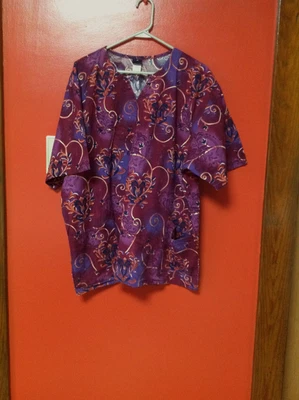 $12 • Buy Womens 2XL Scrub Top Barco Purple Print V-Neck Pockets 100% Cotton USA Made EUC