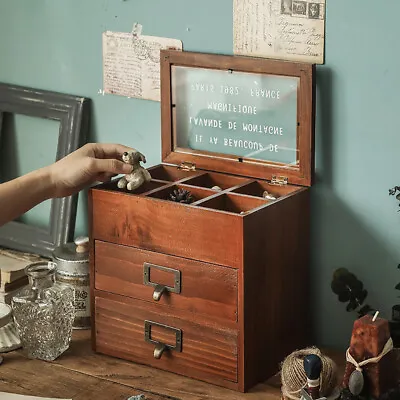 Large Jewellery Box Retro Wooden Chest Rings Necklaces Storage Organiser Cabinet • £17.95