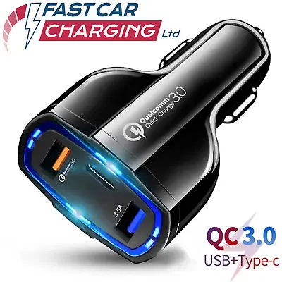 Fast Car Charger 3 Port USB + TYPE C Universal Socket Adapter For Iphone Samsung • £4.99
