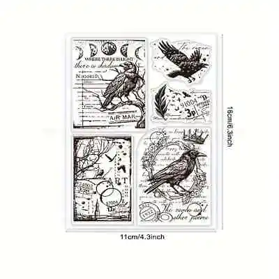 Raven Bird Halloween Vintage Clear Stamps Texture Card Clay FAST Free Ship • $11.99