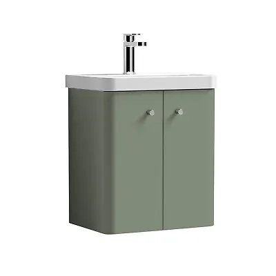 Nuie Core 500mm Wall Mounted 2-Door Basin Vanity Unit Green Modern Bathroom Sink • £169.95