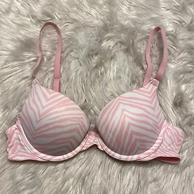 Victorias Secret PINK 34A Bra Pink White Wear Everywhere Push Up Underwire • $19.99