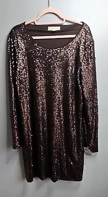 NWT Michael Kors Womens Sz XL  Chocolate Brown Sequins Dress Mesh  • $62