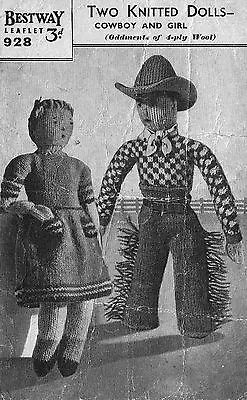  Cowboy & Girlfriend Rag Doll Knitting Pattern. Laminated  Copy. • £2.45