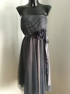 £15.95 • Buy MONSOON DRESS UK 10 Midi Length Short Tulle GREY BEIGE Cocktail Detatch Straps 