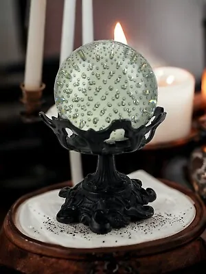 4  Mystical Bubbled Crystal Spherical Orb On Vintage Cast Display Stand • $128.95