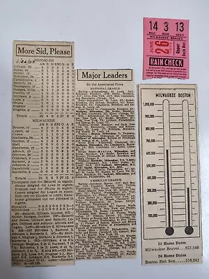 1953 Milwaukee Braves V Brooklyn Dodgers Ticket Stub W/ Box Scores & Articles ++ • $42.42