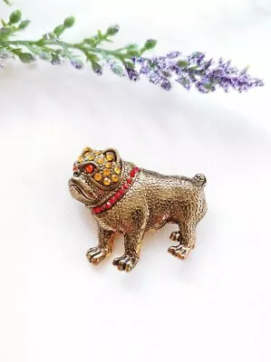 Vintage Brooch Pin English Bulldog Pug Dog Puppy Georgia Mascot Rhinestone Pug  • $6.99