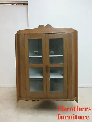 Antique Oak Chestnut Hanging Corner Cabinet Cupboard Display Hutch • $689