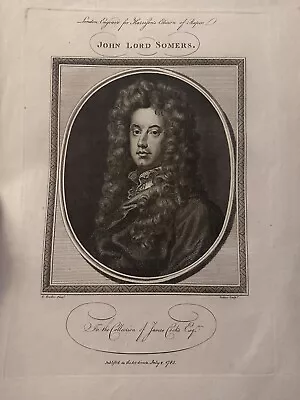 Antique 1745 Print Of John Lord Somers Cope Plate 18th Century Engraving • £25