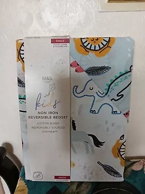 M&S Kids Animal Print  Single Duvet Cover & Pillow Case Non Iron REVERSIBLE New • £9.98