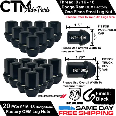 20 Dodge/ram Oem Factory Black 9/16-18 Wheel Lug Nut Conical Seat Fit Dodge/ram • $26.30