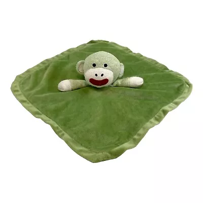 Magic Years Green Sock Monkey Plush Baby Security Blanket Lovey Satin Back • $19.99