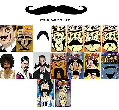 Unisex Self Adhesive Moustaches And Beard Fake Mustache Set Fancy Dress 18Styles • £2.75