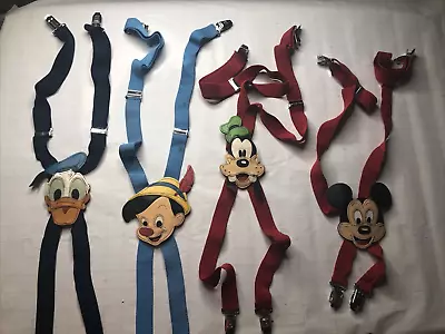 Lot Vintage Walt Disney Leather Suspenders Zephyr GOOFY DONALD PINOCCHIO MICKE • $54.98