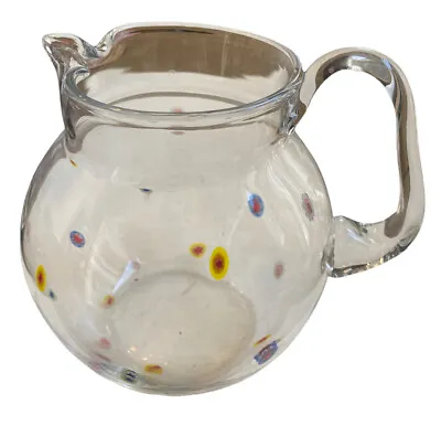 Vintage Murano Large Art Glass Millefiori Stain Flower Pitcher Hand Blown • $29.99