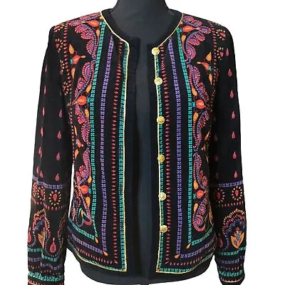 Vintage Saxton Hall Velvet Print Collarless Jacket Women’s 6 Made In Japan • $34.99