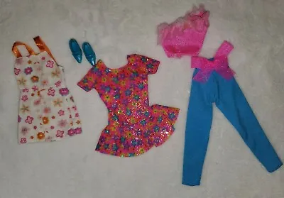 Vintage Barbie 80s Glitter Pink Blue Floral Mini Dresses Crop Top Pants Lot  • $18.95