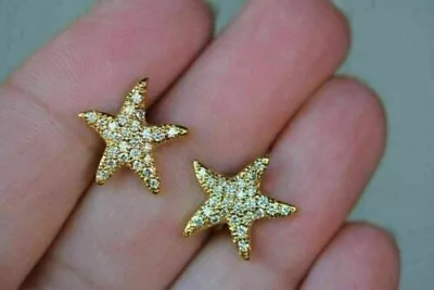 1 Ct Round Cut Simulated Diamond Starfish Stud Earring 14k Yellow Gold Plated • $56.99