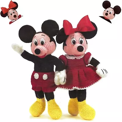 Mickey Mouse & Minnie Mouse Dolls Crochet Pattern Vintage 1970s Pattern • $9.95