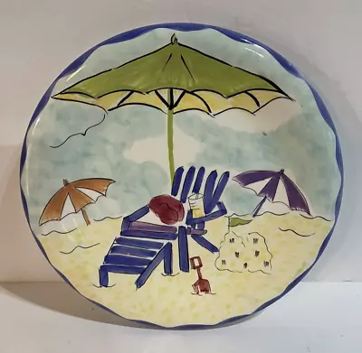 RARE Hausenware Beach Umbrella 8  Salad Plate By MARY JANE MITCHELL Beach 2001 • £14.45