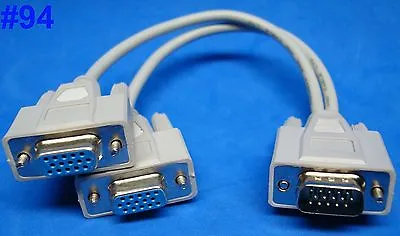 Us Seller VGA SPLITTER Y ADAPTER VIDEO MONITOR DUAL SCREEN AUX CABLE 15-PIN SVGA • $8.95