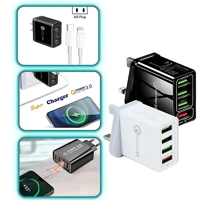 FAST 4 USB Port Qualcomm 3.0 Quick Charge Usb Wall Charger UK SELLER • £14.95