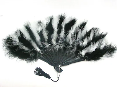 Victorian Edwardian Regency Style Black And White Marabou Feather Fan • $18