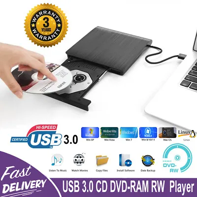 Slim External USB 3.0 CD DVD Drive Disc Player Burner Writer For Laptop PC Mac • $12.89