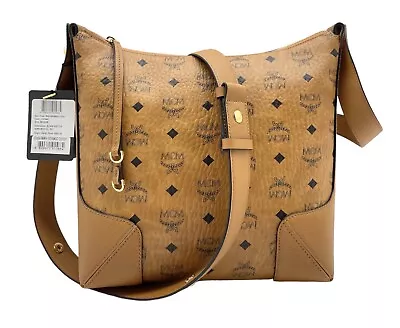 MCM New Brown Cognac Medium Klara Logo Visetos Crossbody Hobo Bag/ Retail: $850 • $575