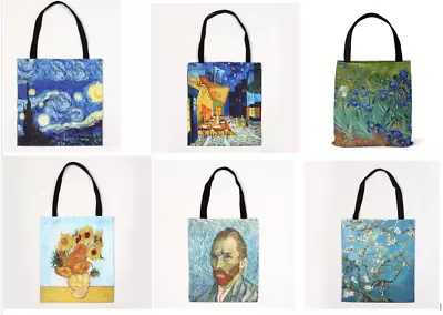 👂 Vincent Van Gogh Inspired Canvas Bags - Starry Night Cafe Irises Sunflowers • $12