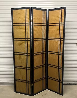 Vintage Mid Century Modern Wood & Bamboo Room Divider Screen • $299.93