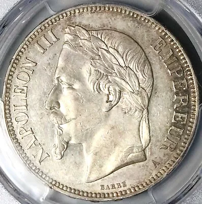 1870-A PCGS AU 58 France 5 Francs Napoleon III Paris Silver Coin (23042203C) • $275