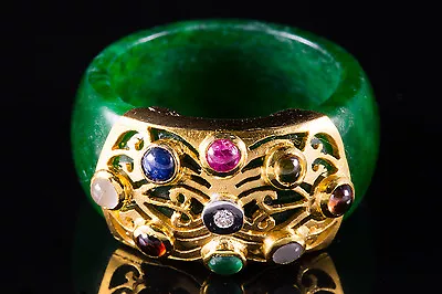 STUNNING MAWSITSIT RING W. HANDMADE SOLID 18K GOLD And 9 GEM STONE • $1399