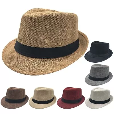 Unisex Straw Cowboy Hat Men Women Fedora Hat Trilby Cuban Sun Cap Panama Cap AU • $11.66