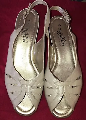 £6 • Buy Zodiaco Italian Cream/gold Slingback Peep Toe Shoes Size 6.5