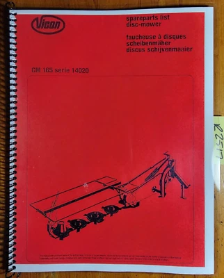 $15.99 • Buy Vicon CM165 Series 14020 Disc Mower Parts Manual 70.002.411/10