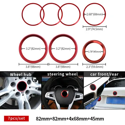 Red 7Pcs Front Hood Trunk 82mm 45mm 68mm Wheel Trunk  Rings For BMW Badge Emblem • $20.69