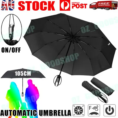 $17.88 • Buy Automatic Folding Umbrella Windproof Auto Open Compact With 10Ribs Fiberglass AU