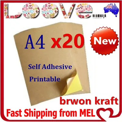 $6.15 • Buy 20x A4 Brown Kraft Sticker Paper Sheet Self Adhesive Label Laser Inkjet Printer