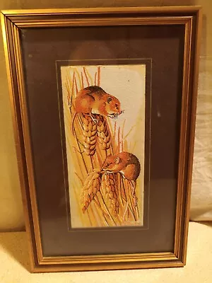 £8 • Buy Vintage J & J Cash Harvest Mouse Woven Silk & Rayon Framed Picture