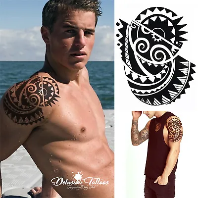 Maori Sun Temporary Tattoo Sun Earth Tribal Mens Womens Polynesian Sticker • £3.29