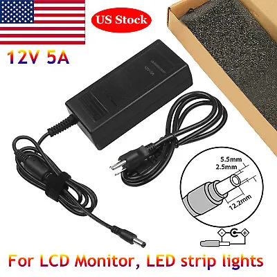 12 Volt 5 Amp (12V 5A) 60W AC Adapter Charger Power Supply Cord FOR LCD Monitors • $10.99