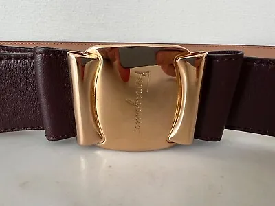 £139 • Buy Salvatore Ferragamo Bow Shaped Belt In Red Patent Leather Gold Buckle