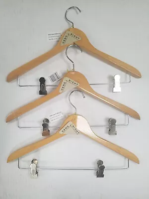 24 PACK Premium Wooden Suit Hangers Natural Wood Chrome Metal Clip • $25.99