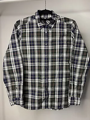 J. Crew Shrunken Boy Shirt Button Up Women's 10 Forest Plaid Cotton Long Sleeve • $13.29