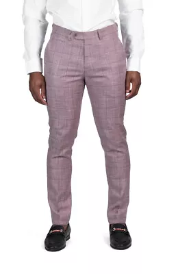 Slim Fit Mens Dress Pants Tweed Dusty Pink Slacks Flat Front No Pleats AZAR MAN • $59