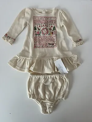 Ralph Lauren Baby Girls Cream Christmas Dress With Matching Knickers 3 Months • £12.99