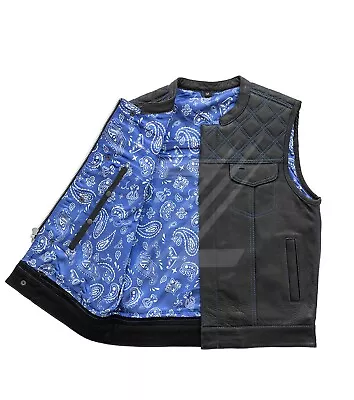 New Leather Motorcycle Vest Royal Blue Diamond Quilted Riding Club Bikers Vest • $162